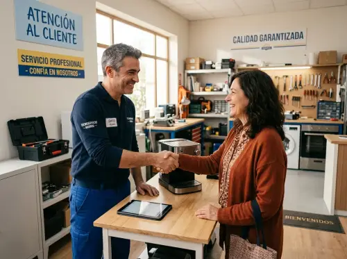 Profesional y comerciante local atendiendo a sus clientes en Barcelona